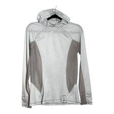 Fabletics womens Gray Mesh Panel Active Hoodie Long Sleeve Pullover Size Medium