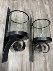 Black Metal  Wall Scroll Sconces Glass Candle Holders Pair Gothic Style