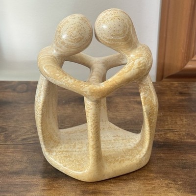 Vintage Speckstein Abstrakt Paar Umarmung Skulptur 6,5'' Moderne Kunst Dekor