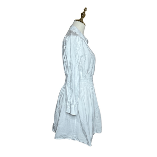 ZARA White Long Sleeve Poplin Mini Shirt Dress Size M Smocked Waist Collared - Picture 11 of 14