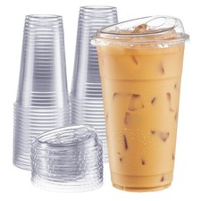 Clear Plastic Cups with Lids 24 oz - 100 Count - Disposable Iced Coffee Drin...