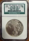 NGC 1923 Peace Dollar Obverse Struck Thru Binion Collection Mint Error MS63
