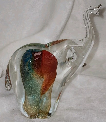 Vintage Murano Vittorino Zane Shimmer Blue 24k Gold Adventurine Elephant Look - Picture 6 of 18