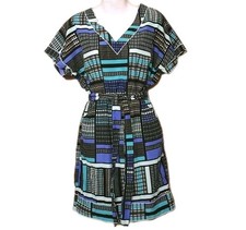 BANANA REPUBLIC Dress Women's 4 Blue Grid Geometric Print Pockets Casual Belted