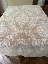 Vintage Beige Floral Lace Rectangle Tablecloth Scalloped Edge 60X89"
