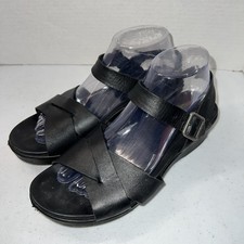 Kork-Ease Ava Black Leather Wedge Buckled Sandals Women  s Size 9