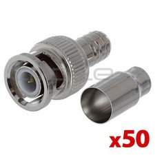 BNC Plug Connector Crimp-On fo RG59 Coax Coaxial Cable Adapter CCTV Camera 50PCS