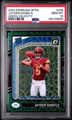 2024 Donruss Optic #248 Jayden Daniels RC Rookie Green Velocity PSA 10 GEM - Bild 1 von 2