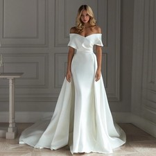 Classic Satin Wedding Dresses Detachable Train Off Shoulder Mermaid Bride Gowns
