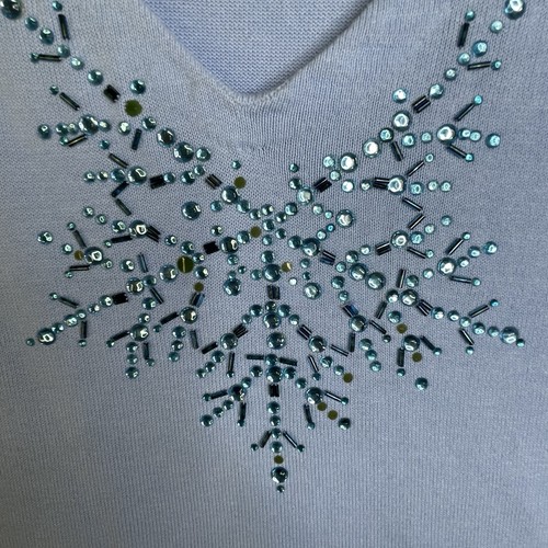 Quacker Factory Top SZ L Beading Snowflake Long Sleeves Blue Boho - Picture 4 of 13