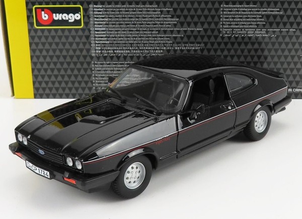 Burago 1/24 Ford Capri Injection 1982 Schwarz Statisches Modell Diecast-image