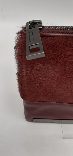 Pied a Terre Maroon fur Leather clutch bag cosmetic bag #9012 - Picture 3 of 5