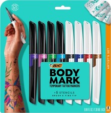 Water-Resistant Tattoo Markers, 8-Piece Set, Assorted Colors