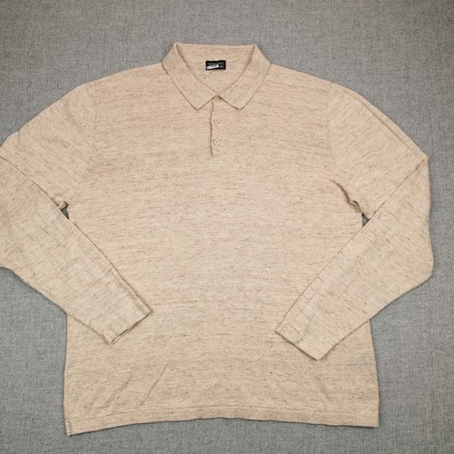 Collars & Co Polo Shirt Mens XXL Heather Tan Oatmeal Linen Blend Long Sleeve 2XL - Picture 2 of 13