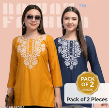 Indian Ethnic Women Short Kurti Combo Pack of 2 Embroidered Tunic Top Partywear