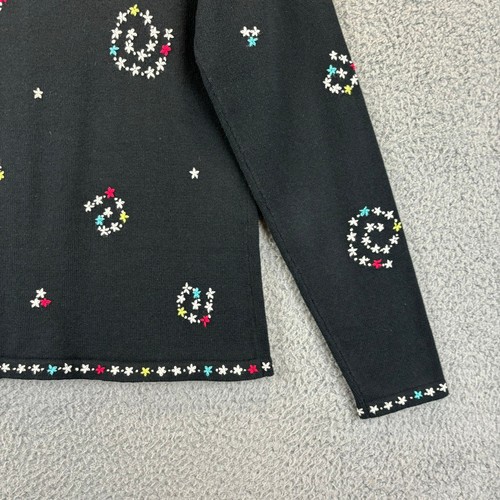 Vintage Talbots Embroidered Cardigan Small 90s Black Sweater Floral Allover - Picture 11 of 12
