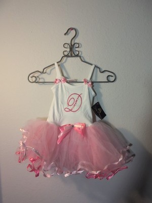 Pink Girls Letter D Rhinestone White Tank Top Frilly Dress Size 2 NEW