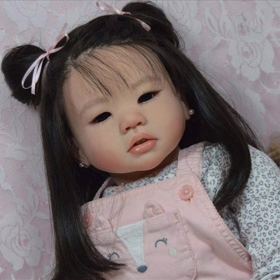Already Painted Reborn Baby Doll 28'' Toddler Girl with Long Hair Cloth Body Gift