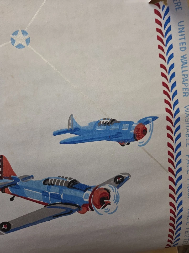 FUN Vtg LOT of 2 1940's AIRPLANE Wallpaper Partial Rolls - Image 4 of 4