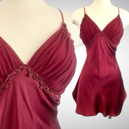 UNDERCOVER Abito slip vintage anni 90 Victoria’s Secret seta chiffon bordeaux rosso oro etichetta L