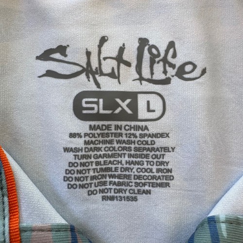 Salt Life SLX Large Camo Aqua Fish S/S Men's Performance Golf Polo Shirt - Picture 9 of 9