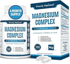 Purely Optimal Magnesium Complex 6 Forms  Glycinate, Citrate, Malate  120 Caps