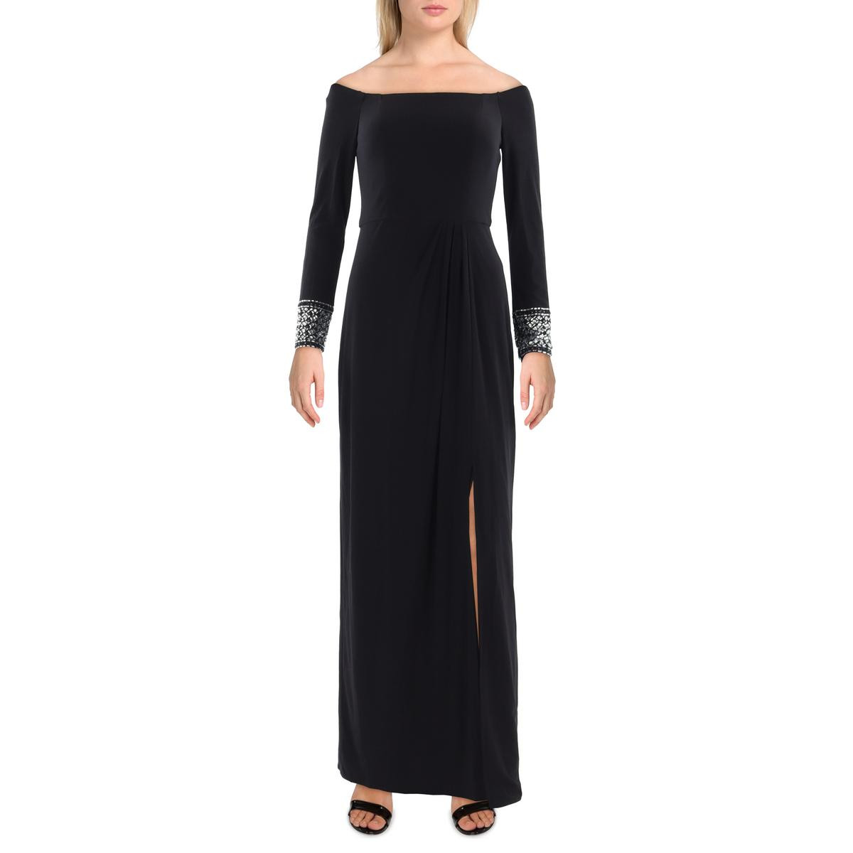 Женское черное вечернее платье макси с открытыми плечами Alex Evenings, 14 BHFO 3848
