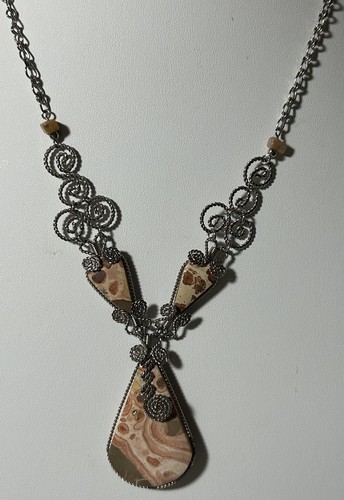 Necklace & Earring Set Vtg Alpaca Necklace Natural Stone Lia&Sophia Earrings - Picture 6 of 15