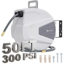 G GOOD GAIN Air Hose Reel Retractable 3/8 in x 50 ft Hybrid Polymer Hose, Air...