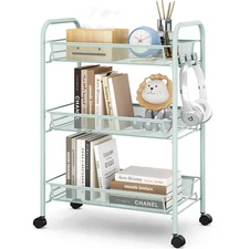 3-Tier Metal Rolling Cart, Mesh Wire Easy Assemble Utility Cart, Storage Trol...