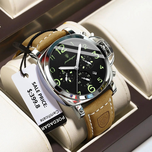 POEDAGAR Reloj Militar de Lujo para Hombre Impermeable Luminoso Cuero Hombre Reloj - Imagen 24 de 33