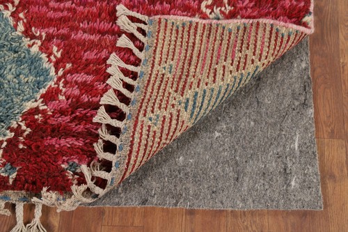 Geometric Wool Plush Red Moroccan Oriental Accent Rug 3x5 ft Handmade - Picture 8 of 17
