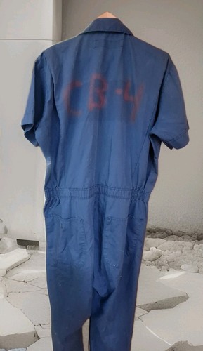 Vtg Durable Press L-RG Mechanic Jumpsuit Garage Blue Coveralls Work Wear READ - Picture 2 of 16