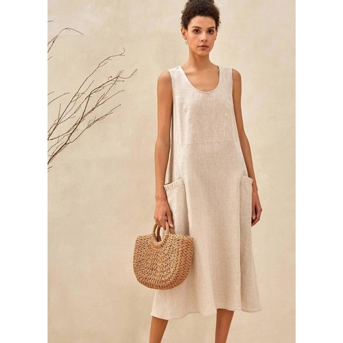 Lintico 100% Linen Giana Swing Beach Tank Dress Natural Melange Lagenlook Boho M - Picture 2 of 9