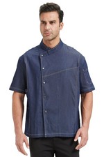 Chef Coat Chef Jacket Denim Clothe Men's Short Short Sleeve Restaurant Kitche...