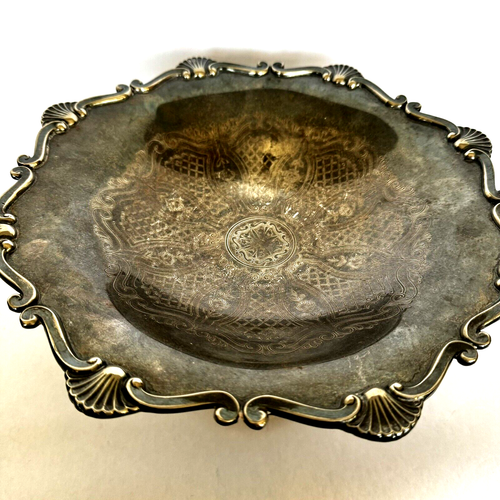 Silver Plated Antique Pedestal Bowl w/Etched Detail 6.5"T 12"Diameter Shelf514 - Picture 2 of 9