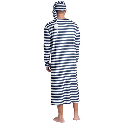 DE ranrann Herren Streifen Schlafmantel Langarm Nachthemd +Hut Bademantel Robe - Bild 25 von 57