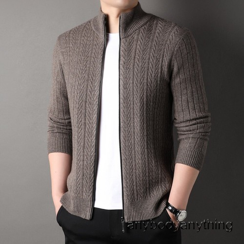 100% Wool Sweater Zipper Cardigan for Men Sweater Coat Jacquard Woolen Sweater - Bild 2 von 27