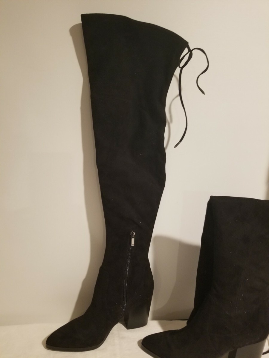 Marc Fisher Arletta Over The Knee Boots Black Sueded fabric Pointed S 9M NWB