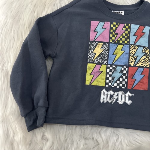 Grayson Social girls ACDC band sweatshirt crop long sleeve S 6/6X NWT 90s - Picture 2 of 11