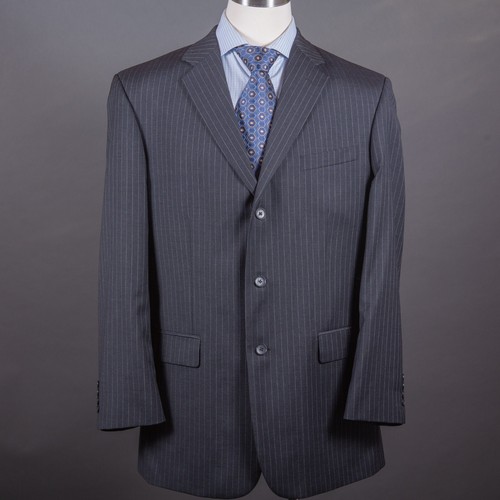 Geoffrey Beene Mens Sport Coat 42L Gray Wool Pinstripe Blazer Two Button Jacket - Picture 1 of 8