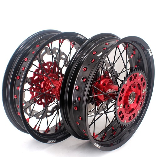 KKE 17'' Supermoto Wheels for Honda CRF250R 04-13 CRF450R 2002-2012 Red Nipples - Bild 2 von 12
