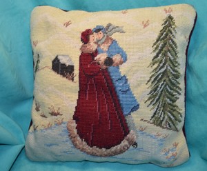 Needlepoint-Pillow-Couple-Ice-Skating-Winter-13-034-x13-034-Wool