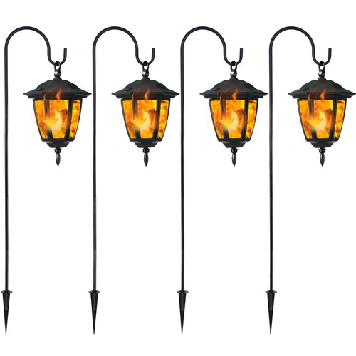 4 Pack Solar Flame Hanging Lights Outdoor Solar Flickering Flame LED Garden L...