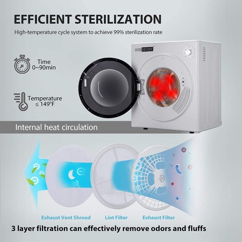 13lb 1500W Electric Compact Portable Clothes Laundry Dryer Machine 4 Drying Mode - Picture 5 of 7
