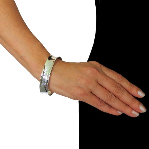 Hallmarked Solid 925 Sterling Silver Hand Hammered Bracelet Cuff for Women - Picture 3 of 6