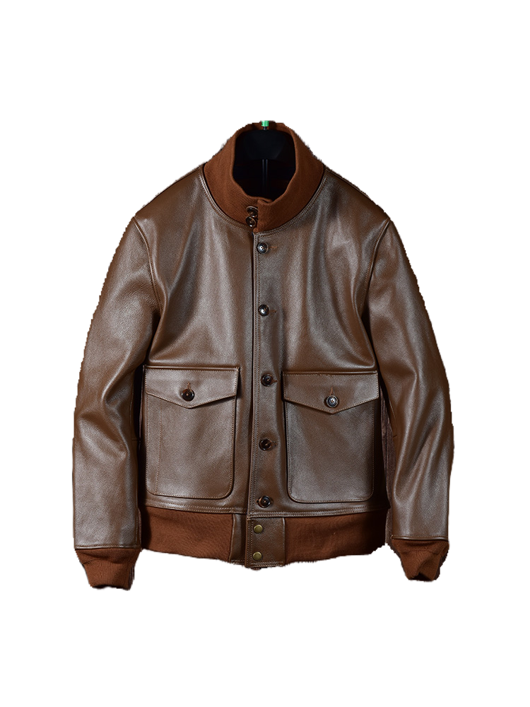 か*ん様 80s short real leather bomber jacke Retro American Style Mens Real Leather Flight Bomber Jacket