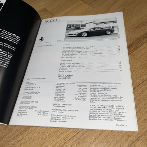 CAVALLINO FERRARI Mag. Oct/ Nov 1988  No. 47  328 Reprise / Enzo Ferrari Passing - Imagen 3 de 17