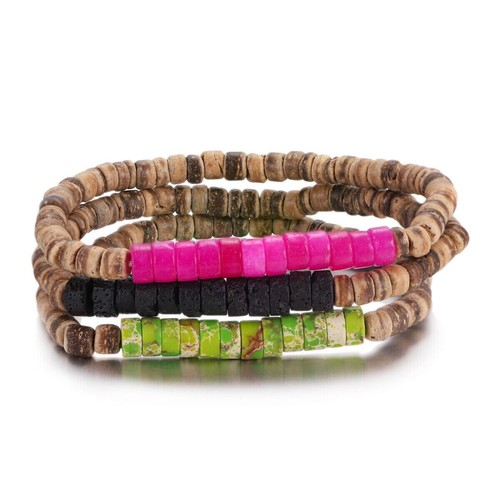 Juego de 3 piezas de pulsera de cuentas de coco negro/cococo de malaquita verde boho para hombre - Imagen 28 de 51