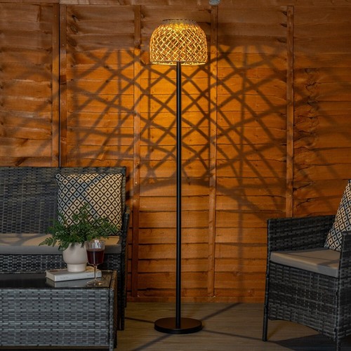 Solarbetriebene Natur Seil Stehlampe Außen Rattan Schirm Garten LED Beleuchtung - Bild 4 von 8